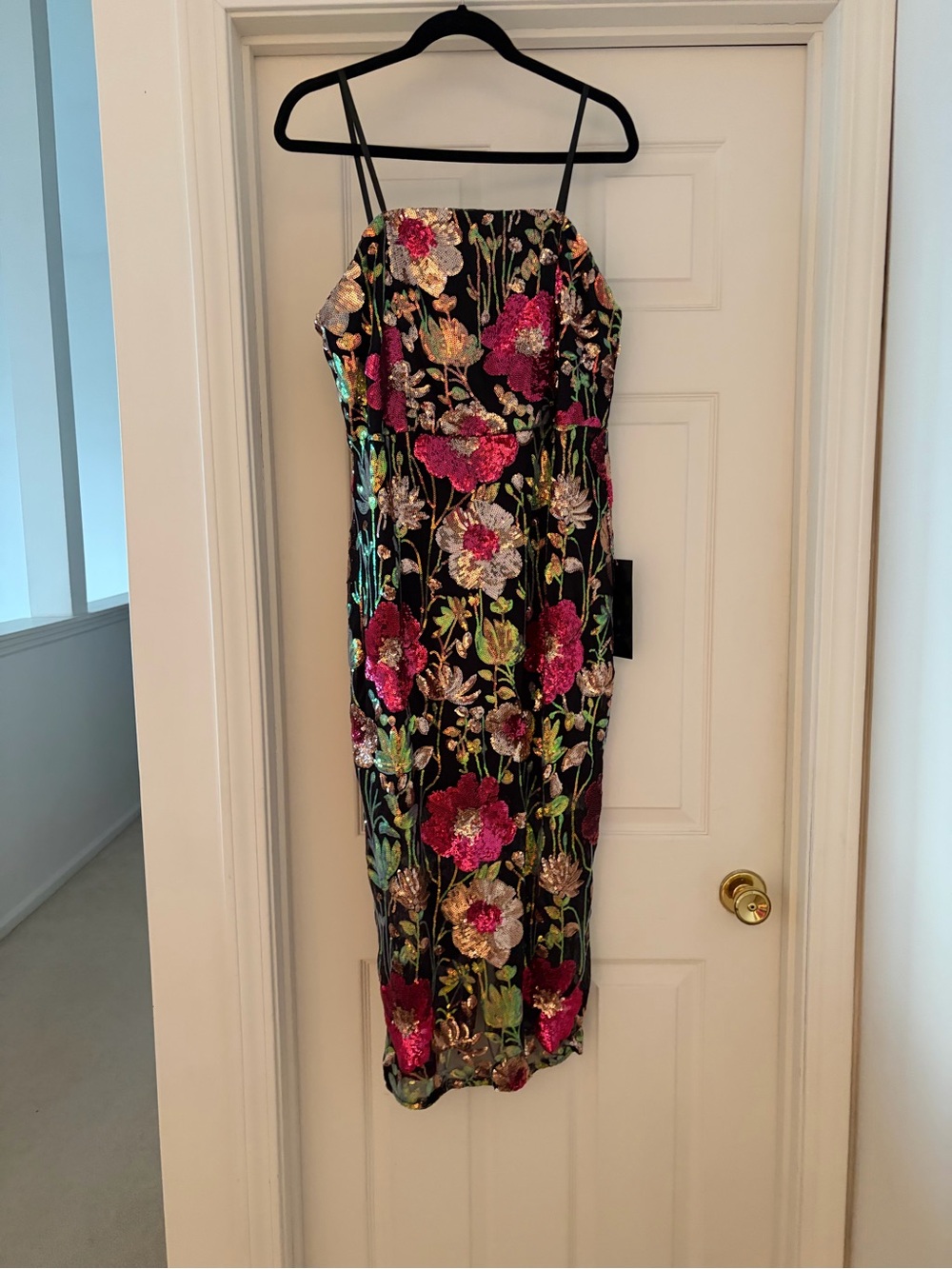 bebe Black Multicolor Sequin Floral Dress